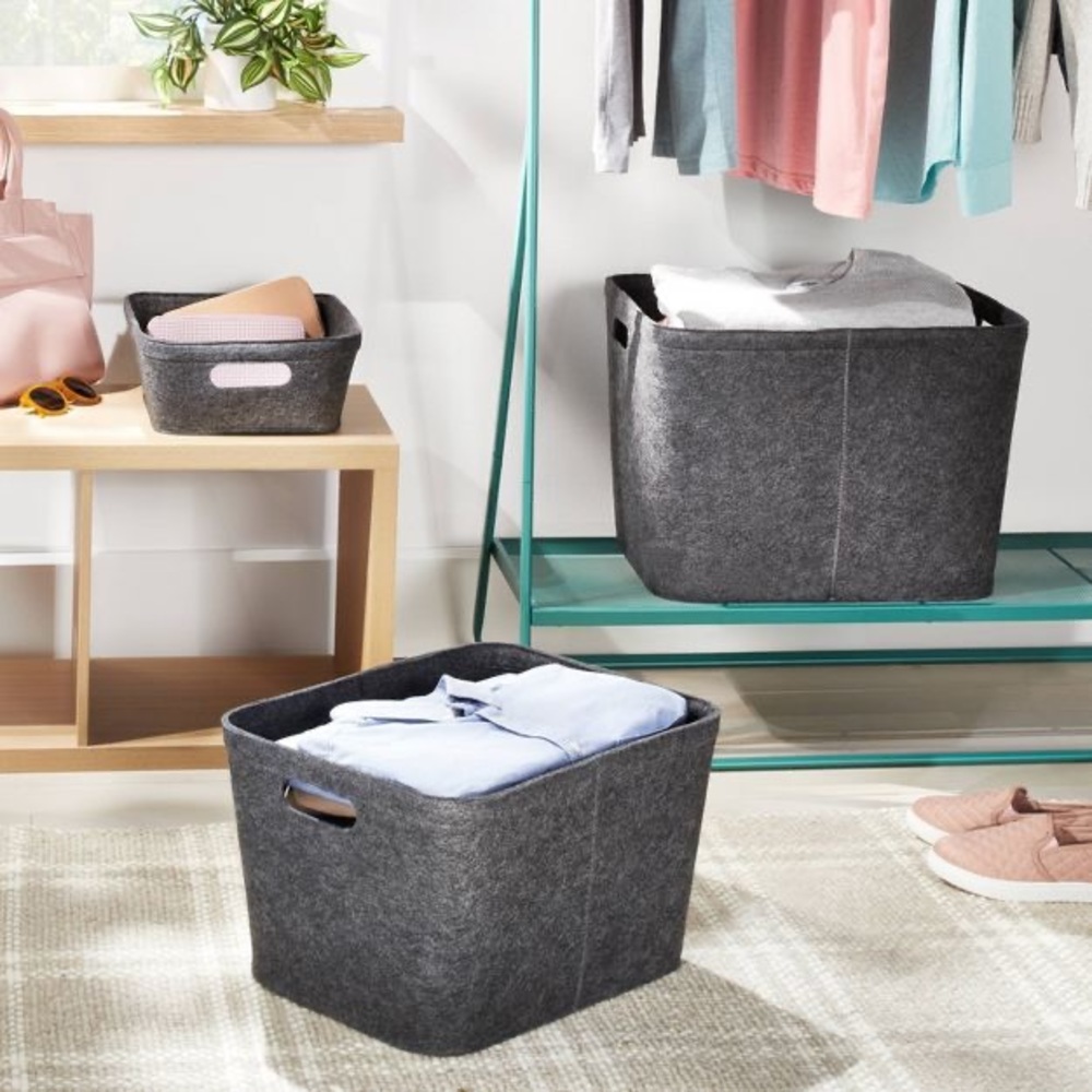 Set of 2 Gray Felt Baskets with Stitching - Project 62